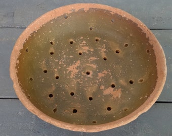 French Antique cheese mold, ceramic strainer, stoneware colander plate, Rustic, Primitiv, Farmhouse