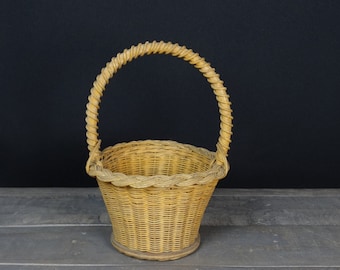 French basket, vintage rattan basket, ca 1950