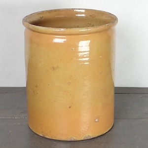 Large French antique jam pot, glazed stoneware confit pot, yellow color, unusual size, Farmhouse, French Country