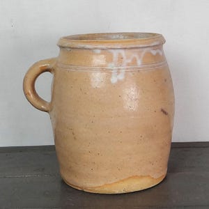 フランス製アンティークストーンウェアポット、ミルクポット、コンフィポット、素朴な、ファームハウススタイル