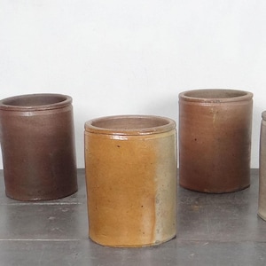 Franse antieke jampot, geglazuurd aardewerk, honing en grijze kleur, boerderij, Frans landelijk decor