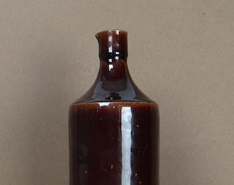 French antique ink bottle with spout, large size, glazed stoneware, brown color, stoneware vase, Rustic, Farmhouse