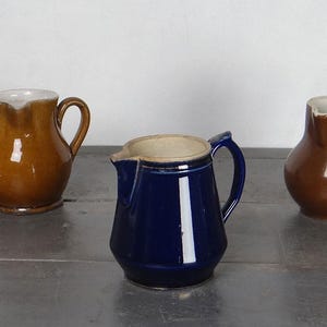 French vintage milk pitcher, small cream pot, blue color