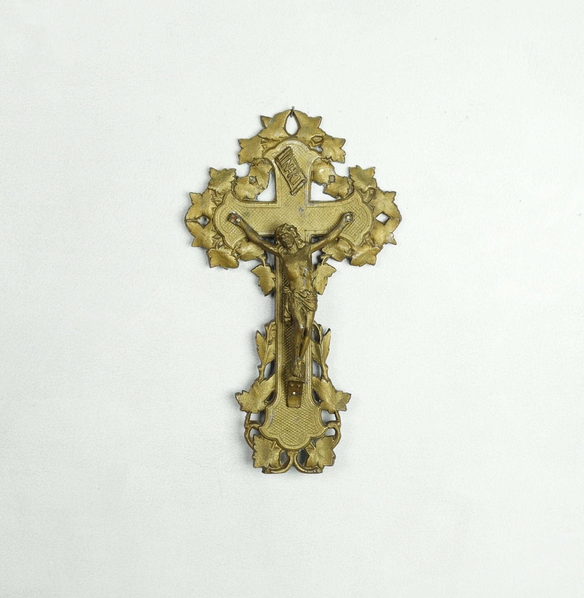 Français Crucifix Antique, en Métal, Croix, Religieux, Croix Du Christ, Décor de Feuilles