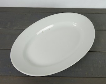 French antique white oval dish, 15'', heavy and thick, Shabby Chic, Nordic Style, Rustic decor, Farmhouse decor, Cottage Chic decor