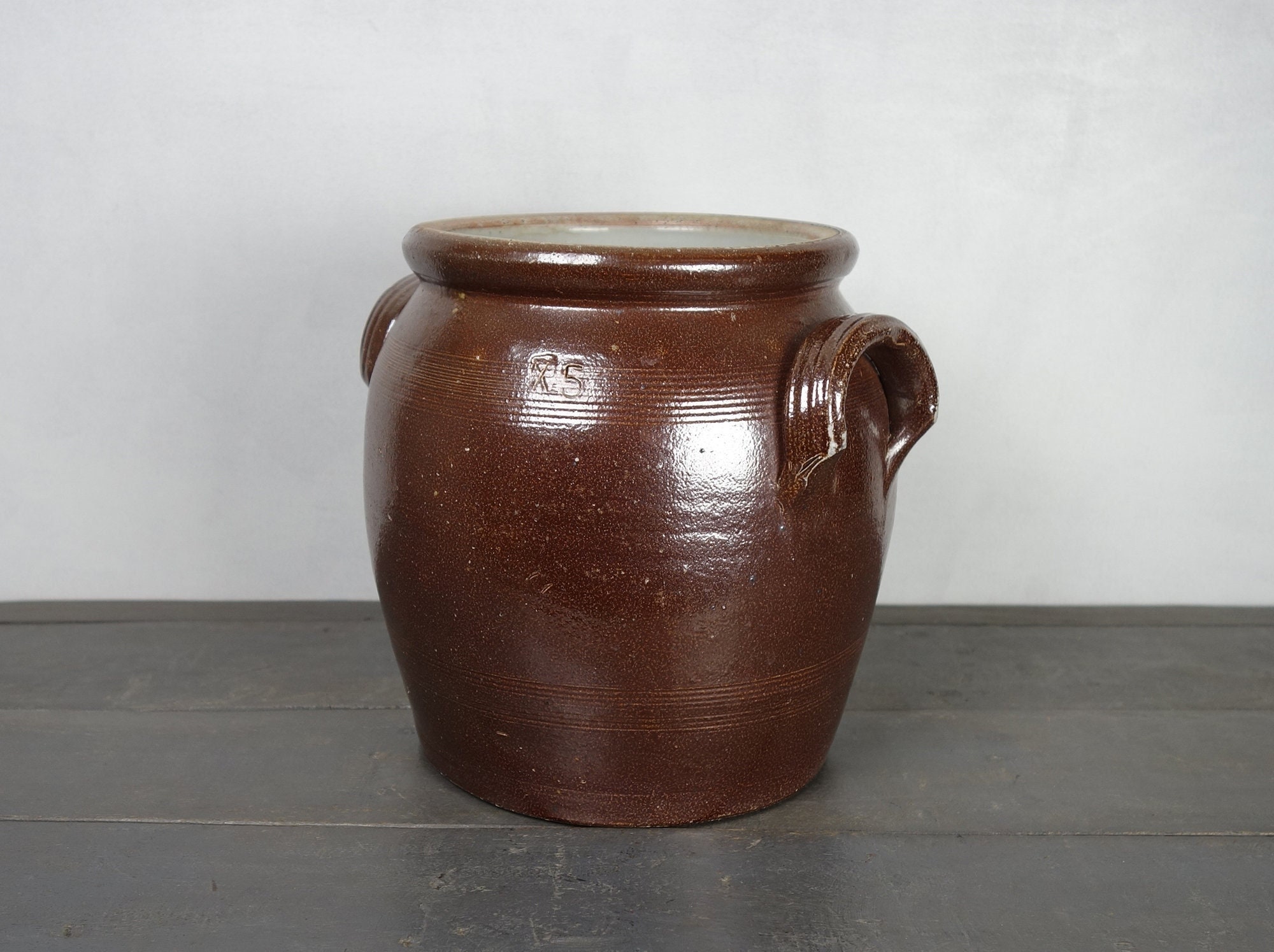 Français Pot de Grès Antique, Pot Confit, Émaillé, Graisse, Crock, Rustique, Ferme, Français Pays