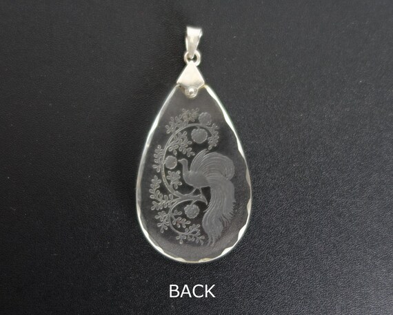 French antique pendant, engraved glass, bird and … - image 5