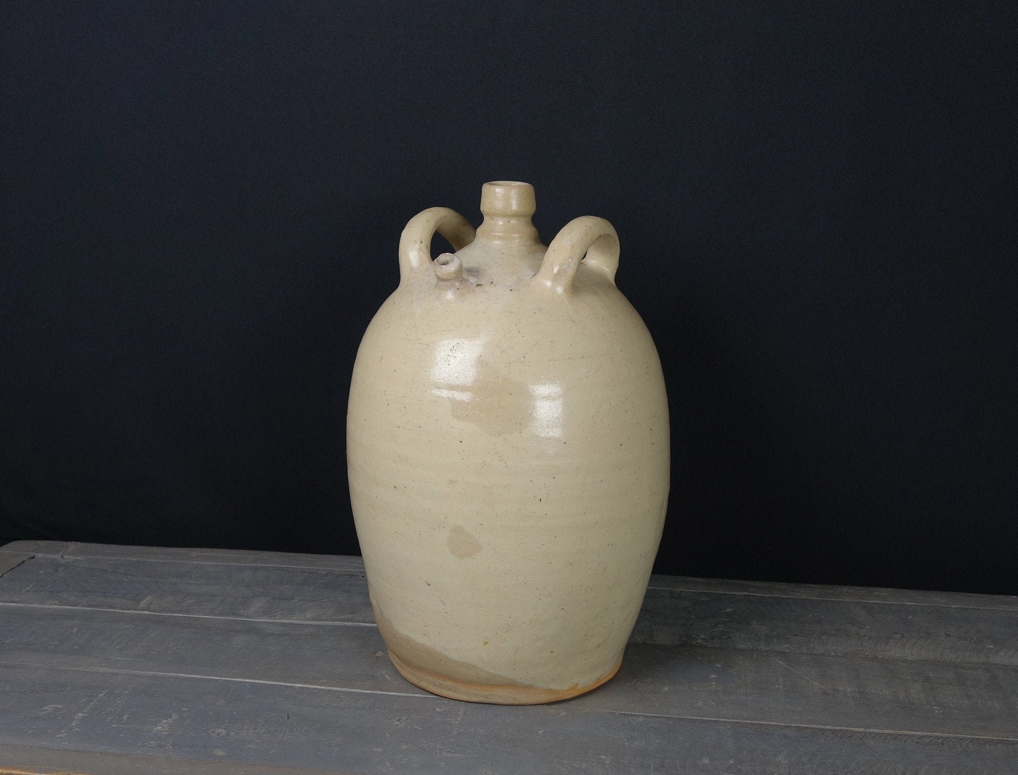 Grand Français Pot Antique, en Grès avec Bec Verseur, Émaillé, Grande Cruche, d'eau, à Huile, Art Po