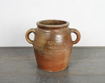 French Antique stoneware pot, confit pot with handles, glazed stoneware, grease pot, confit pot, crock, Rustic, Farmhouse, French Country