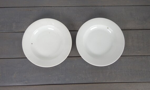 Set 4 Assiettes à Soupe & Dessert Porcelaine Blanche - Shabby Style Hiver Neige - Noël