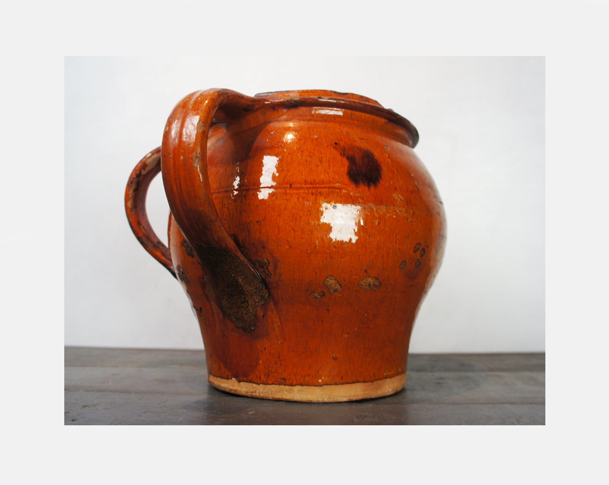 Français Pot Antique, Pot à Soupe de Grès Glacé, Bouillon, Feu, Crock, avec 2 Poignées, Primitiv, Ru