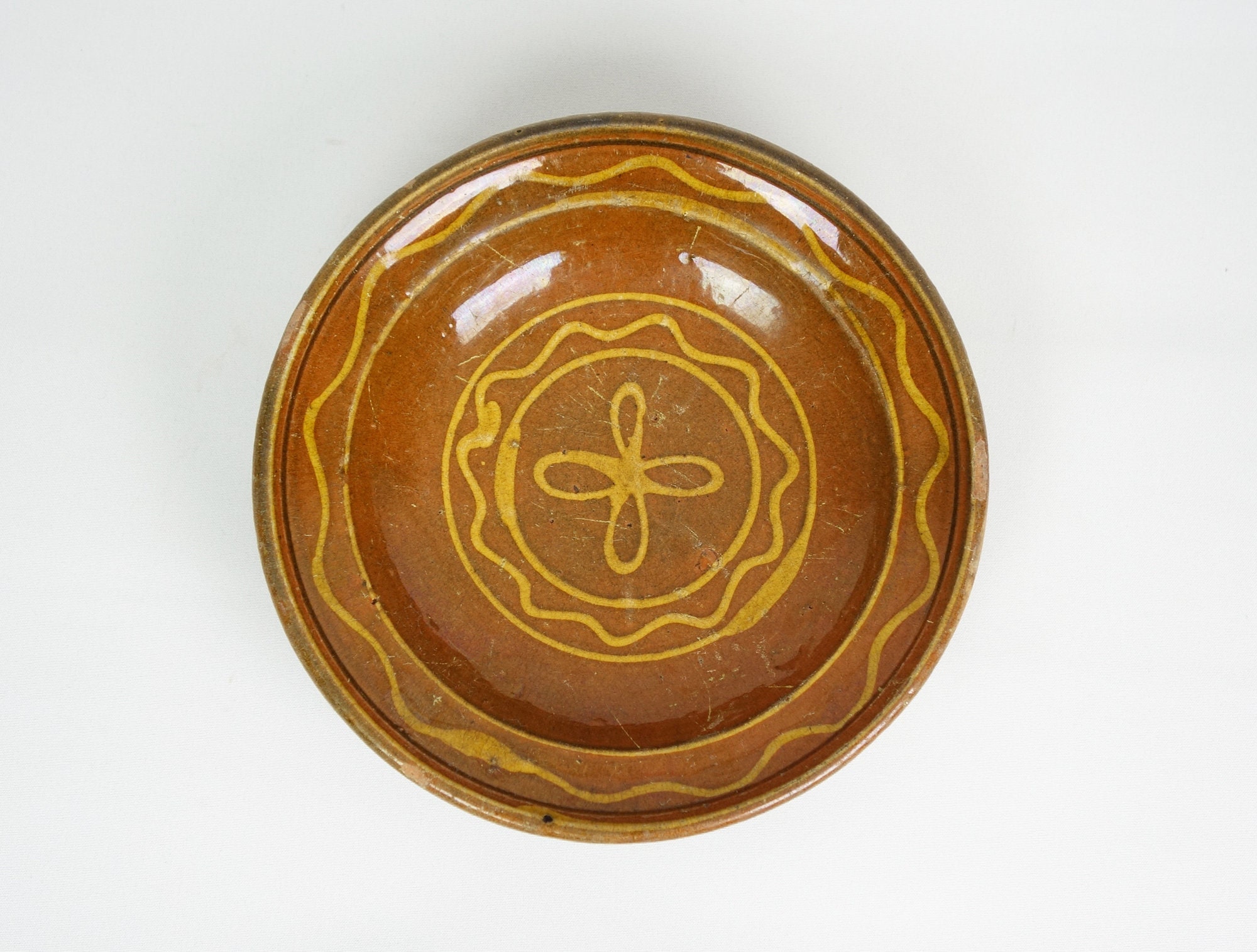 Français Bol Antique, Petit Jatte, Assiette Vitrée en Terre Cuite avec Décor, Sud Ouest, Art Populai