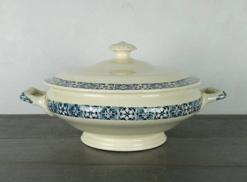 Français Tureen Vintage, Végétal, Pierre de Fer, Longchamp, Vers 1930