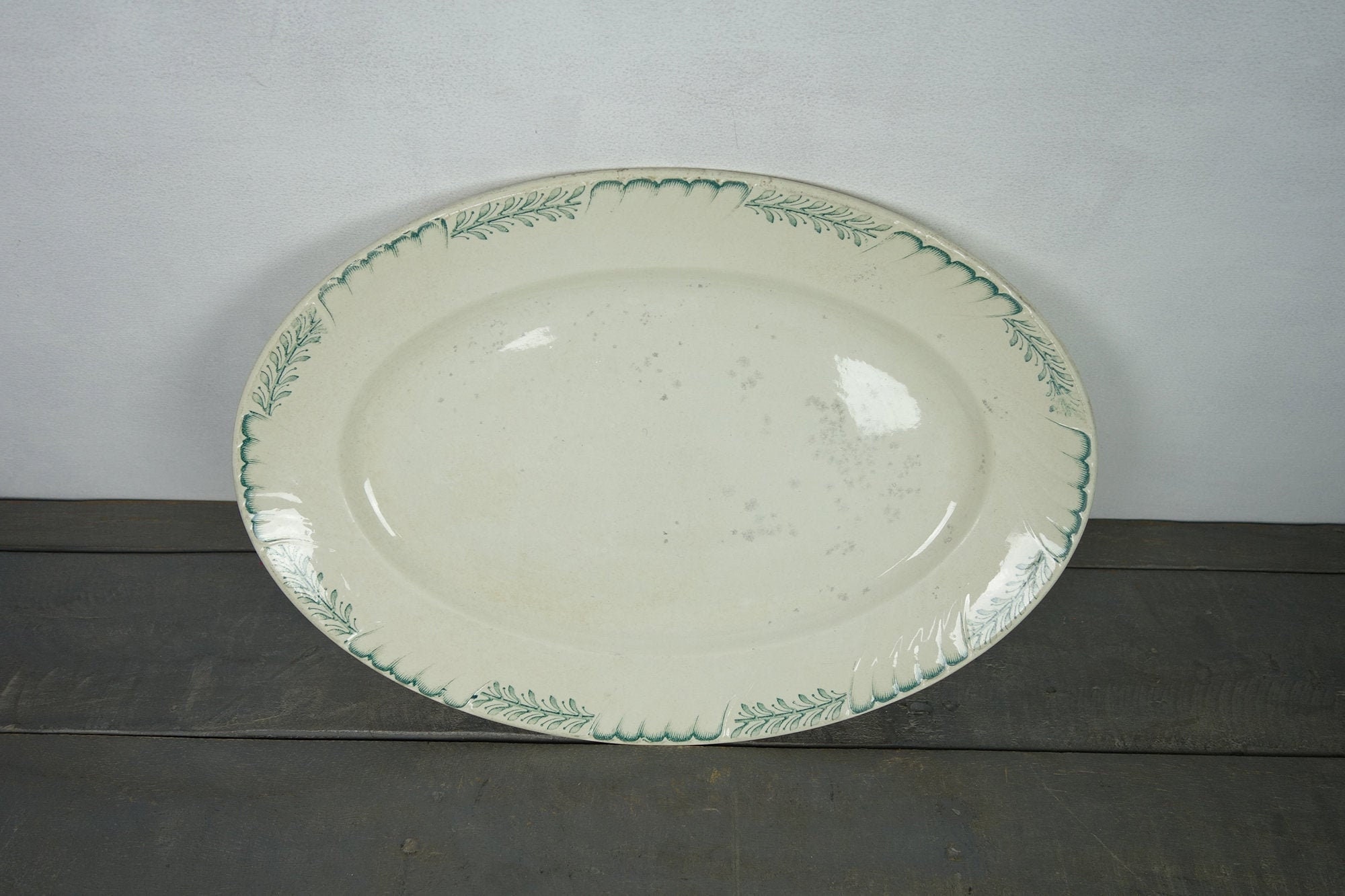 Français Plat Ovale Antique, Plaque Ovale, Décor Laurier, Kg Luneville