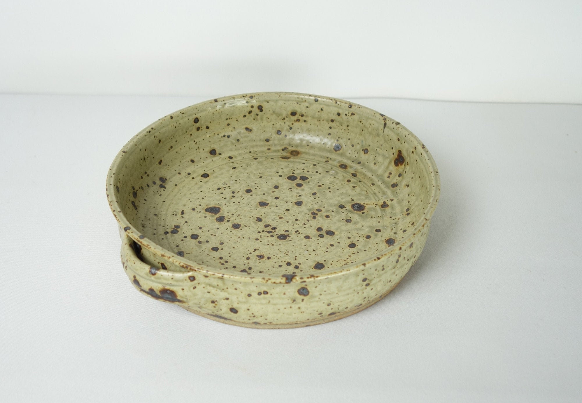 Français Grès Vintage, Plat de Service Rond, Saladier, Émaillé, Pyrite, Atelier Céramique, La Borne,