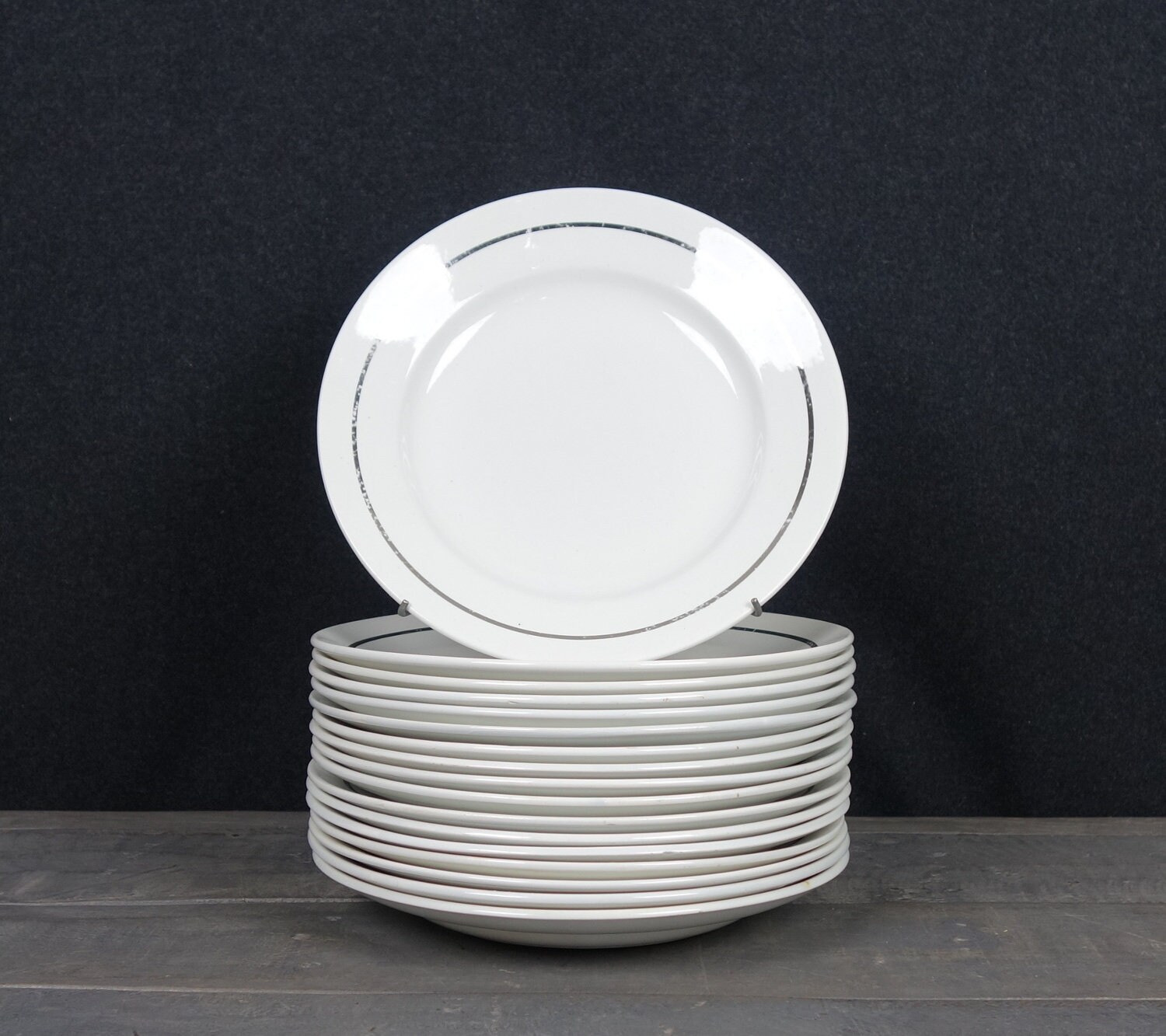 Plaques Antiques Français, Faience Blanche à Nervures de Platine, Sarreguemines, Shabby Chic, Jeanne