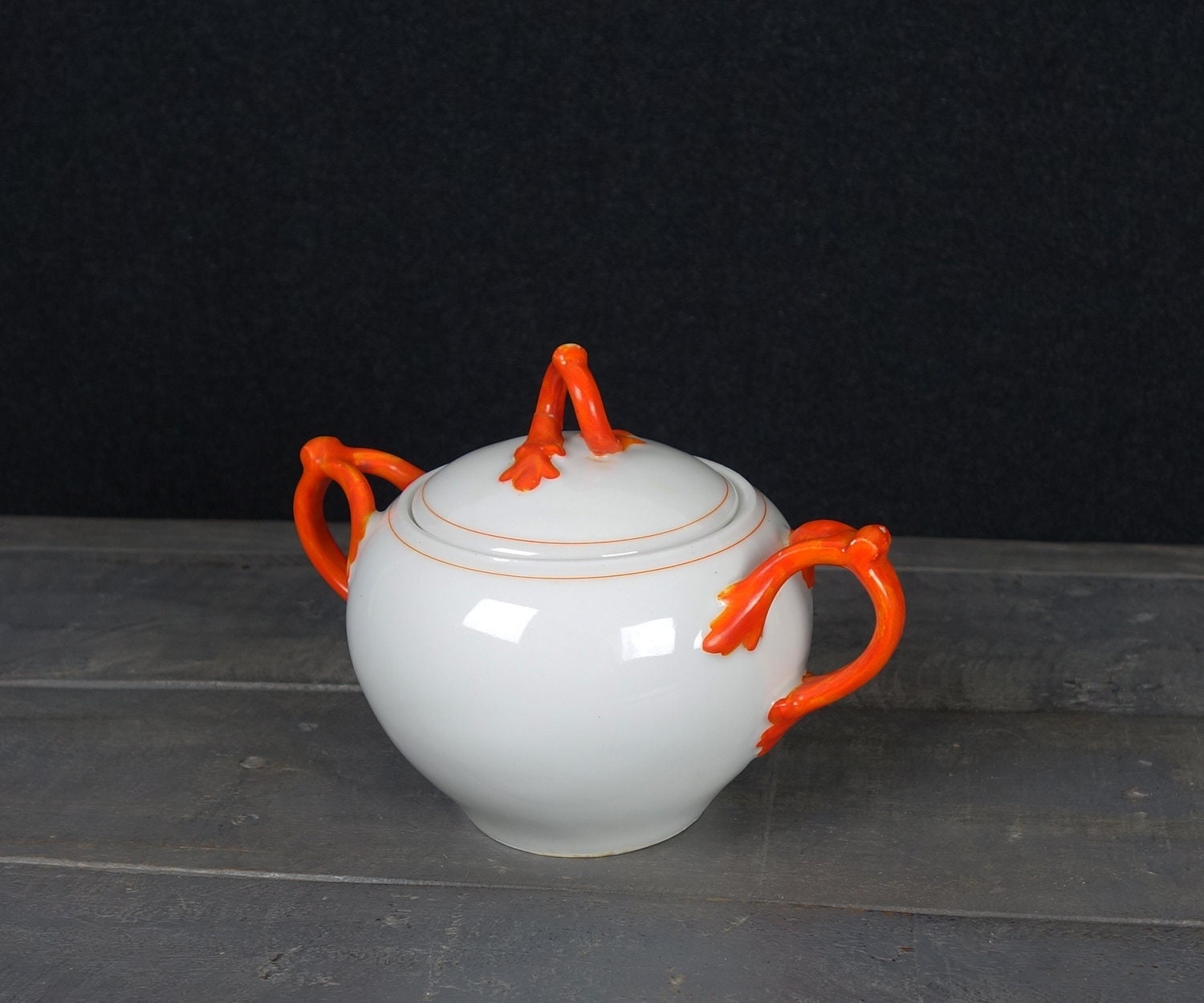 Pot Vintage, Pot de Sucre Millésimé, Blanc et Orange