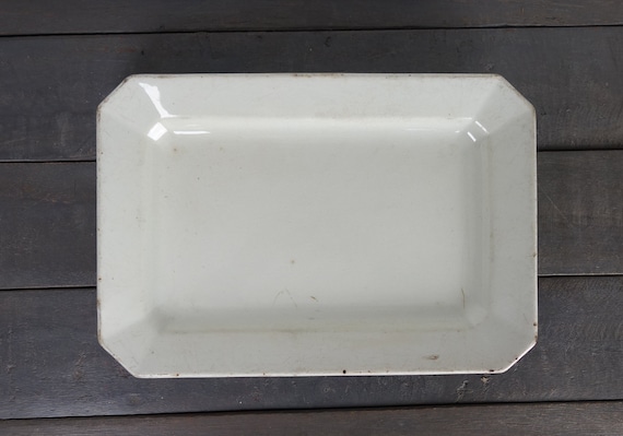 French antique large platter, rectangular platter, white dish, serving platter, Shabby, JDL, Rustic, Primitiv, Farmhouse, Lunéville XIXth