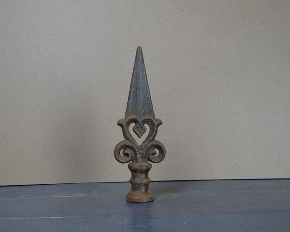 French Antique  cast iron grate tip, lance, floret, French Castle finial, ca 1900