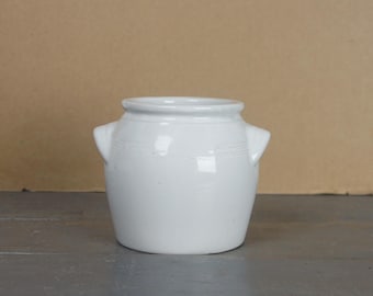 French vintage white confit pot, small size, utensils holder, white stoneware, Farmhouse