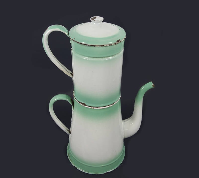 Grande Cafetière Français Vintage, Menthe Verte et Blanche
