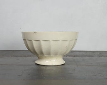 Bol antiguo francés facetado, bol blanco antiguo, loza blanca, bol para el desayuno, Badonviller