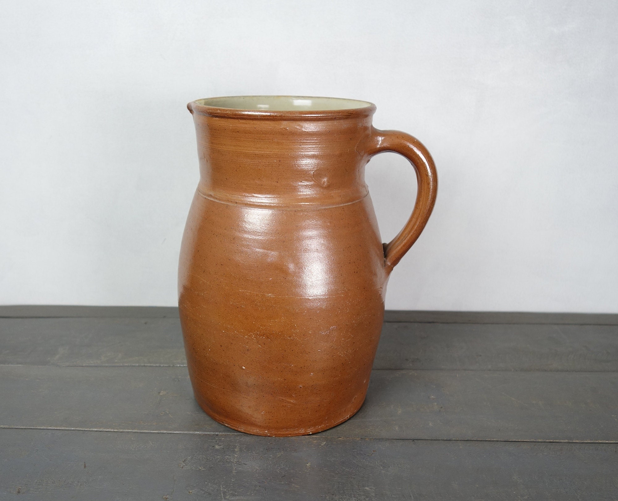 11 Grand Pichet Vintage, Pichet, Grès Émaillé, Vase, Ferme, Rustique