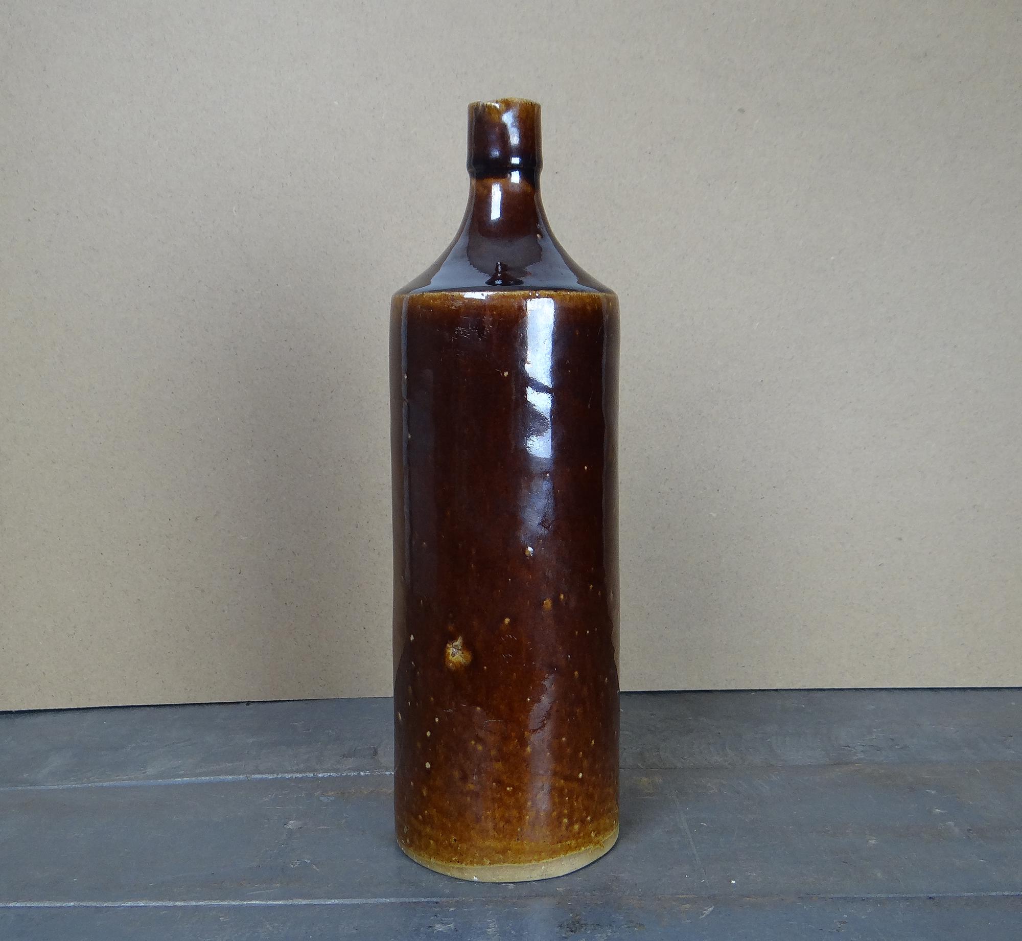 French antique ink bottle with spout, large size, glazed stoneware