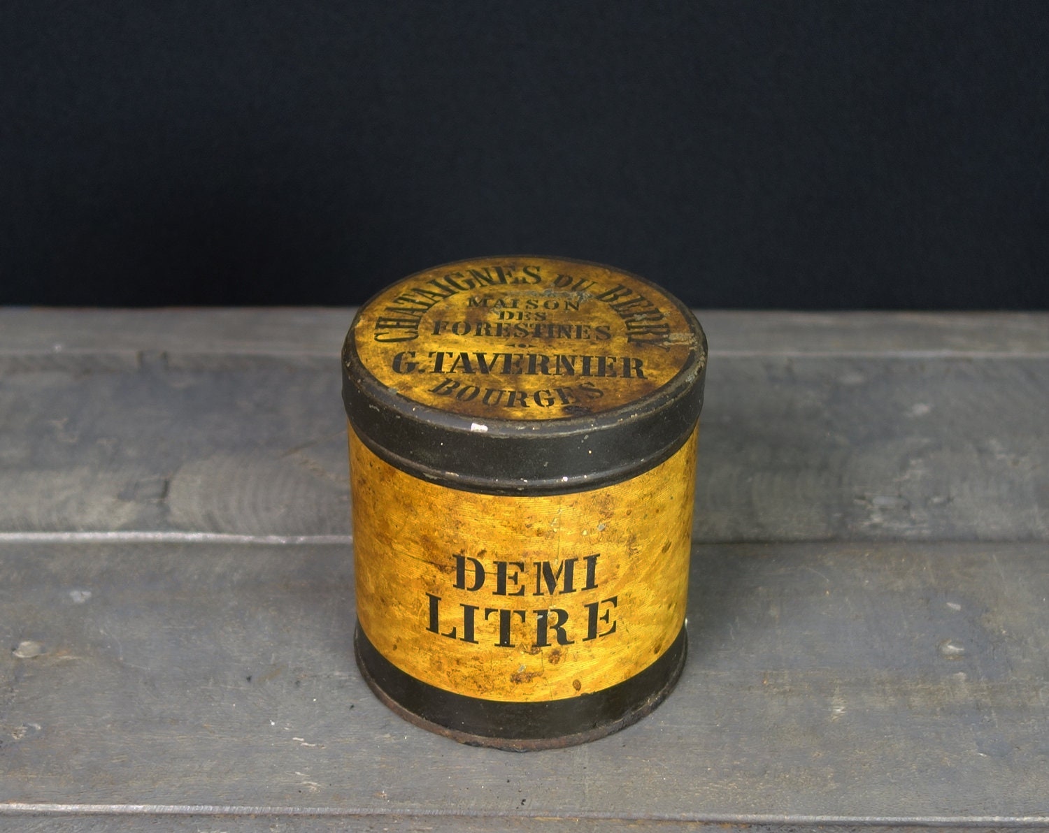 Boîte en Étain Vintage Français Demi Litre, Châtaignes de Berry, Bourges