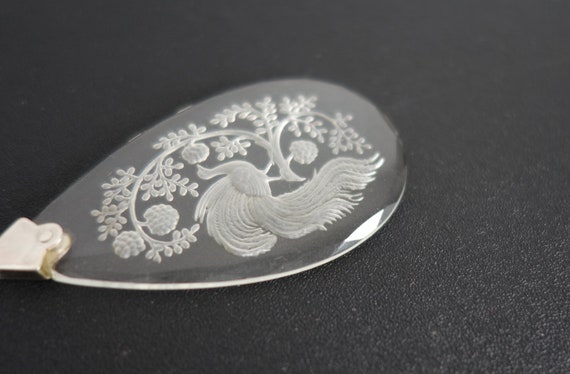 French antique pendant, engraved glass, bird and … - image 3