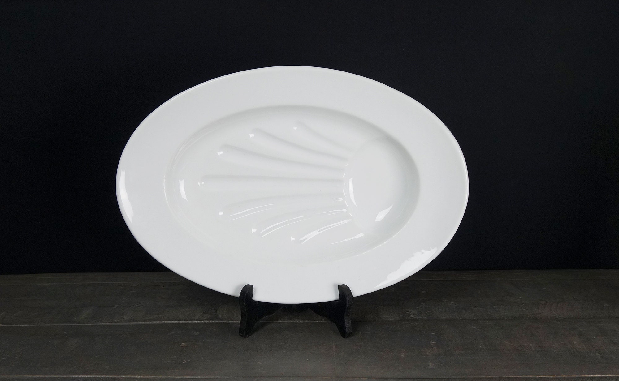 Français Plat Ovale Vintage, Pierre de Fer Blanche, Rôti, d'asperges