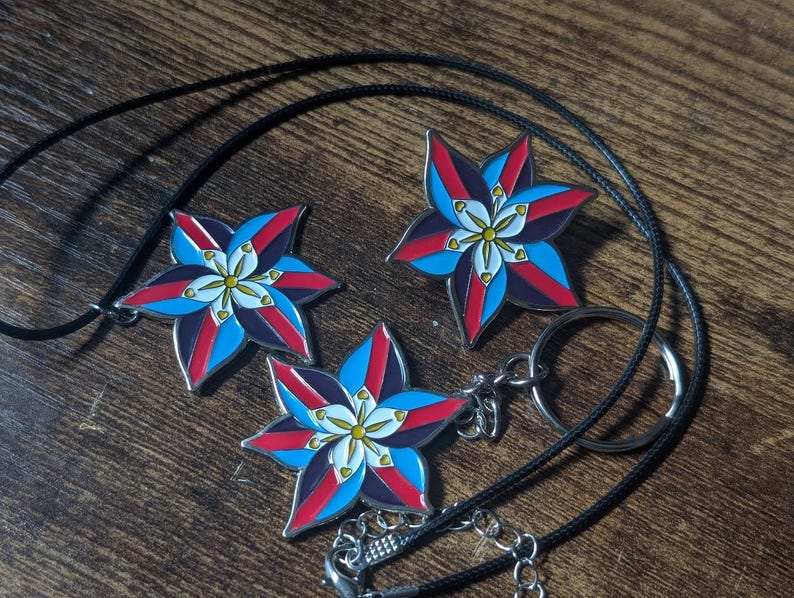 Polyamory Pride Lily Soft Enamel Pin / Necklace /Keychain / Patch image 1