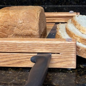 Handcrafted Oak Bread Slicing Guide, Adjustable Thickness Box Joints