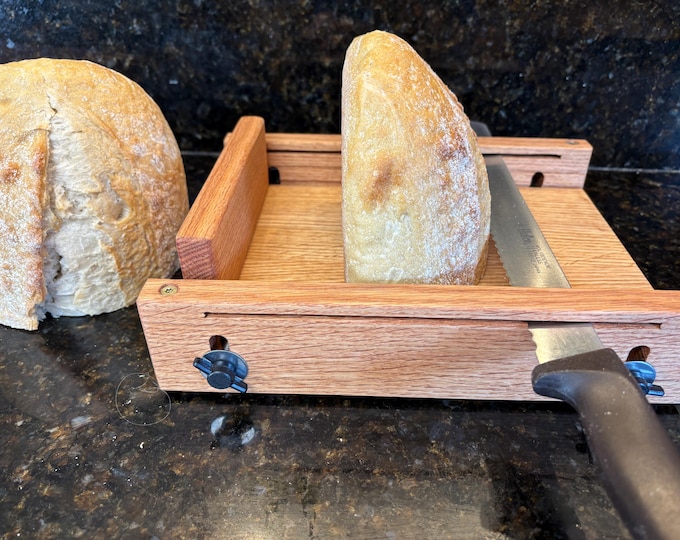 Featured listing image: Hand Crafted Adjustable Oak Bread Slicing Guide with Free Backstop