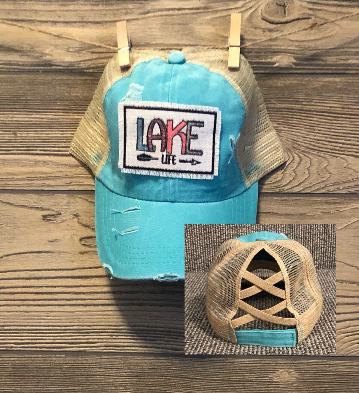 Womens Criss Cross Ponytail Hat Lake 