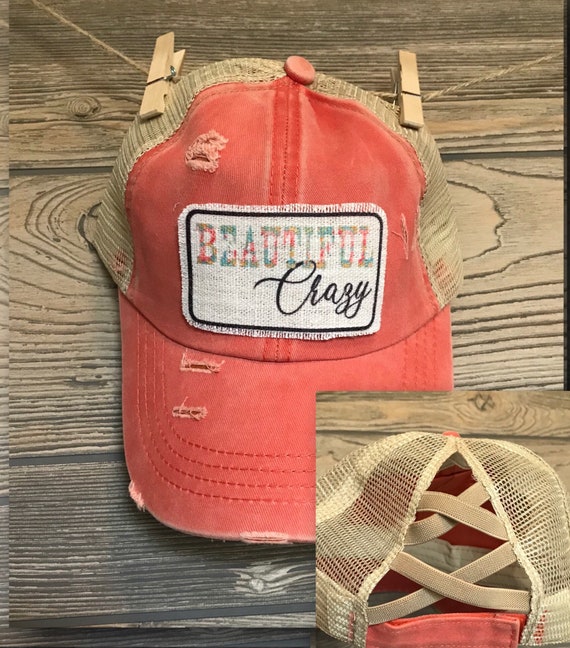 Coral Criss Cross Back Ponytail Hat 