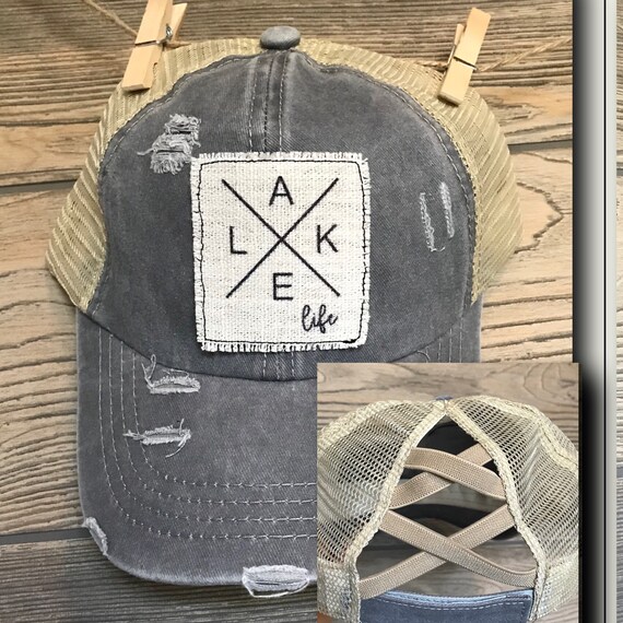 Criss Cross Back Ponytail Lake Hat Gray 