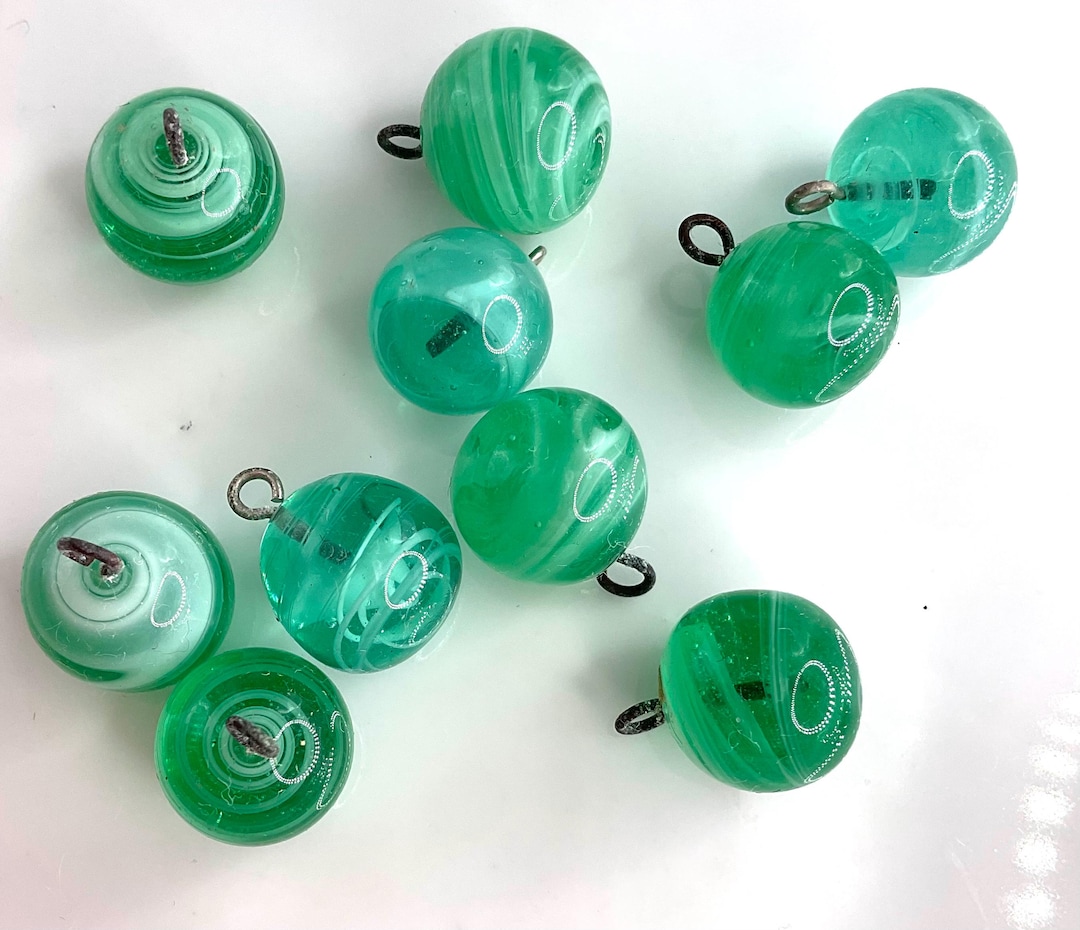 Set of 10 Green Swirl Glass Ball Shape Buttons Vintage Small Old - Etsy