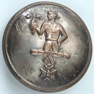 Antique Livery Button Figure Man Holds Object Stars Stroh Wasser Backmark Old