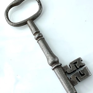 Extra Large 5 Inches Antique Original Key Complex Bit Steel Victorian Ornate Shaft Vintage