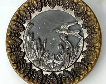 Large Bird Metal Antique Picture Button Foliage Old Pictorial Victorian Botanical Border
