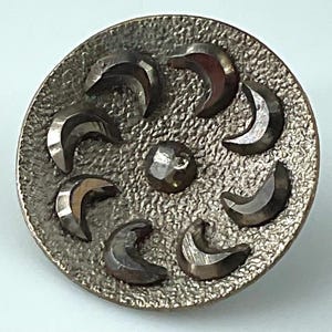 Cut Steel Crescent Moon Shapes Ornate Brass Medium Size Antique Button Old Vintage Victorian