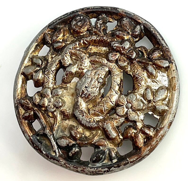 Coiled Snake Flowers Antique Button Old Metal Picture Pewter Button ...