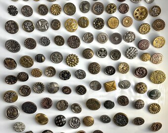Lot 100 Antique Small Metal Buttons Old Variety Tints Flowers Ornate crafts jewelry quilts