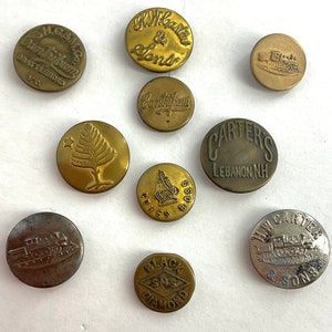 Lot 10 Old Work Clothes Overalls Antique Buttons Verbal Pictorial Vintage Variety