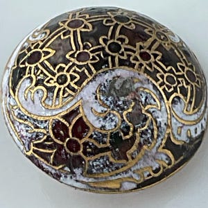 Elegant Antique Floral Brown Enamel Flowers Metal Button Old Victorian Medium Dome Shape