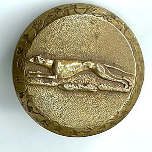 Running Greyhound Dog Field Hunt Antique Sporting Antique Picture Button Metal Old Victorian Hammond Turner Backmark