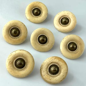 Set 7 Medium Antique Bone Metal Buttons Old Utilitarian Civil War Era