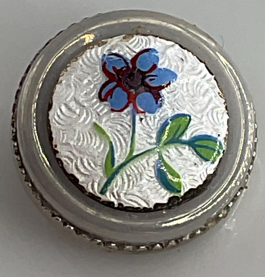 Floral Basse Taille Enamel Glass Border Ring Vintage Small Metal Split ...