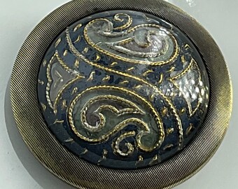 Design Under Glass Paisley Medium Size Metal Antique Button DUG Old